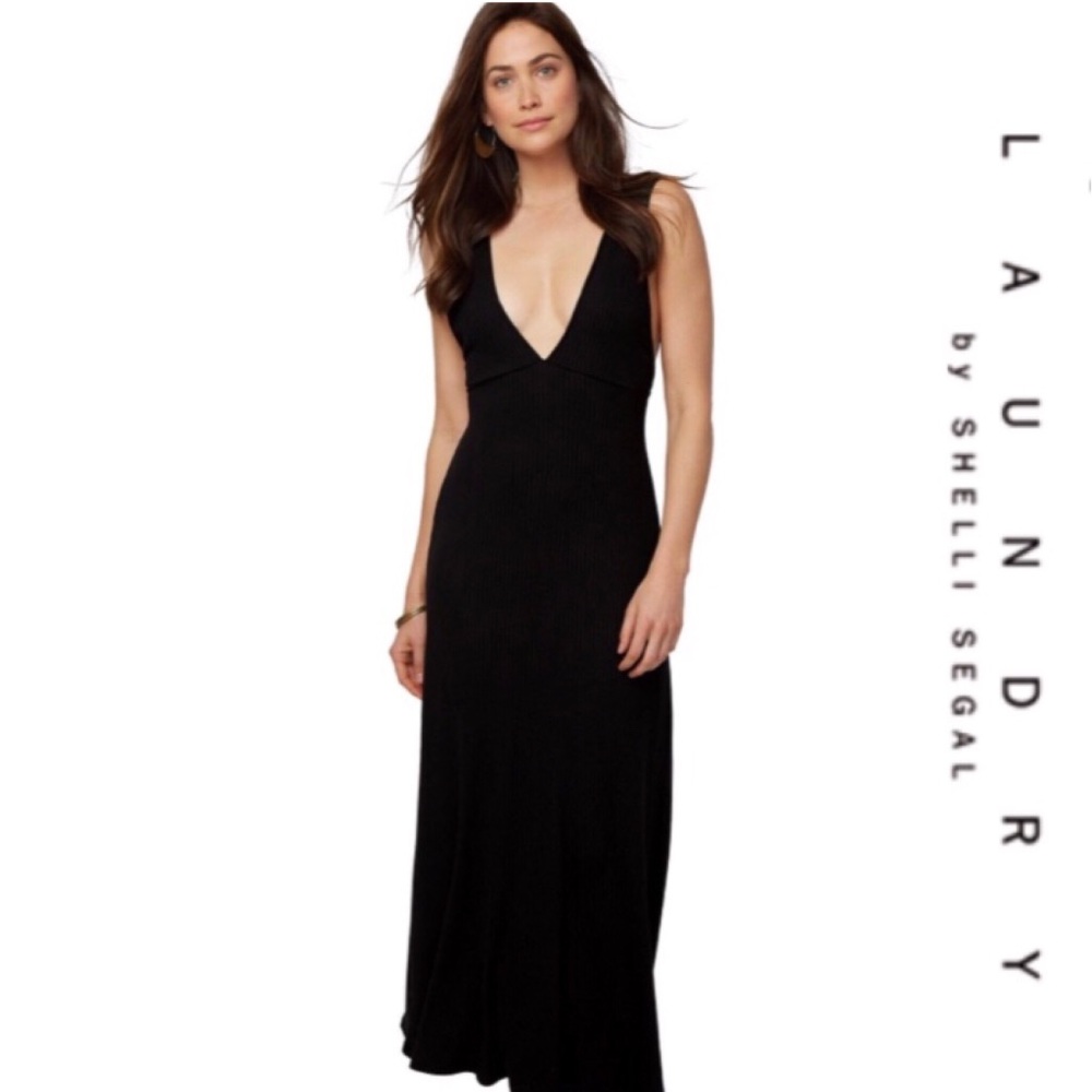 🆕 LAUNDRY Shelli Segal • Black Jersey Racerback Maxi Dress • Size Small - Picture 8 of 9